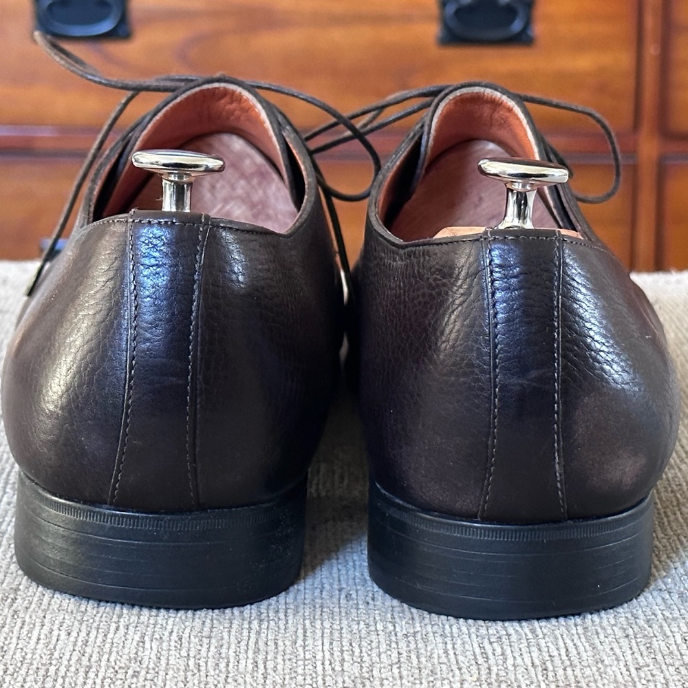 Santoni Plain Toe Brown Leather Men’s Oxford Dress Shoes Size 13 D - Picture 4 of 14